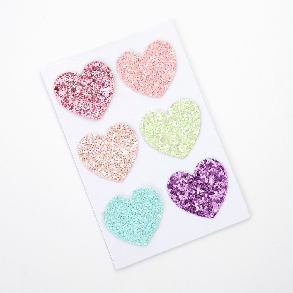 Rainbow Glitter Heart Patches (set of 6)