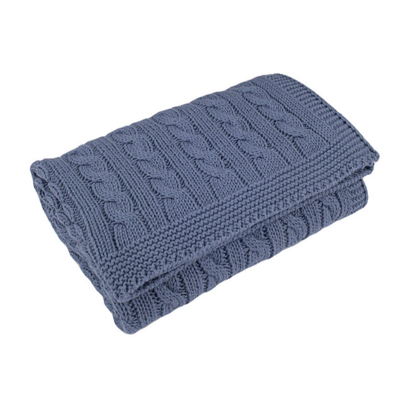 Storm Blue Cable Baby Blanket